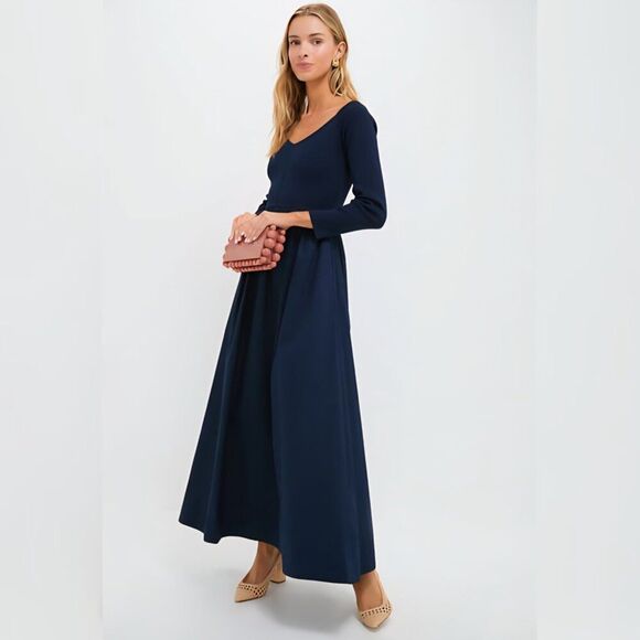 New Tuckernuck - L Navy Clea Maxi Dress Long Sleeves $228 - Picture 3 of 11